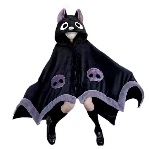 Cute Halloween Wearable Blanket Hoodie Free Size for Adults Devil Bat Hooded Blanket Oversized Soft Sherpa Hoodie Women Throw Cloak Wrap with Demon Wings for Men Child Student
