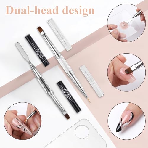 Macuezu 2 PCS Builder Gel Brushes with Palette Double Ended Nail Art Kit