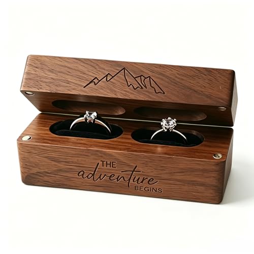 Handmade Walnut Wood Ring Box with Magnetic Lid - Wedding Keepsake Holder