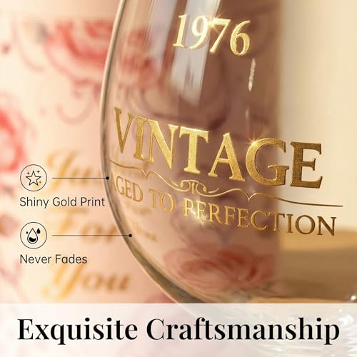 Vintage 1976 Stemless Wine Glass - 50th Birthday Gift for Women (16 oz)