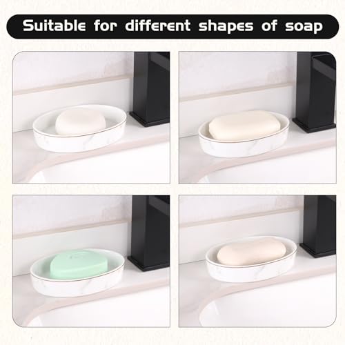 Ceramic White Marble Soap Dish Holder - Oval Design, Easy Clean