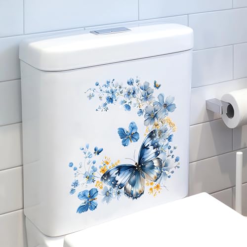 Blue Butterflies Flower Wall Art Stickers - 2 Sheets of Removable Decor
