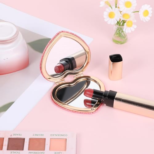 Giantree Cute Heart-Shaped Pocket Makeup Mirror - Portable Double-Sided Compact