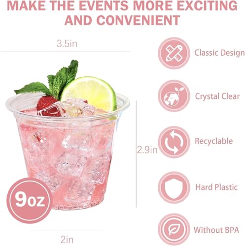 BYSNOW 100 Pack 9 oz Clear Disposable Plastic Cups - Food Safe