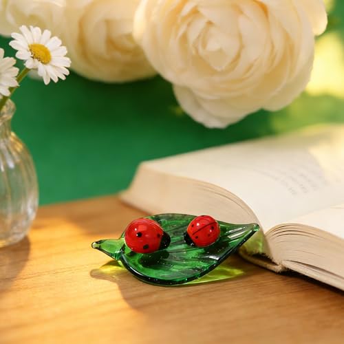 Ladybug Crystal Figurine - Hand-Blown Glass Mini Decor