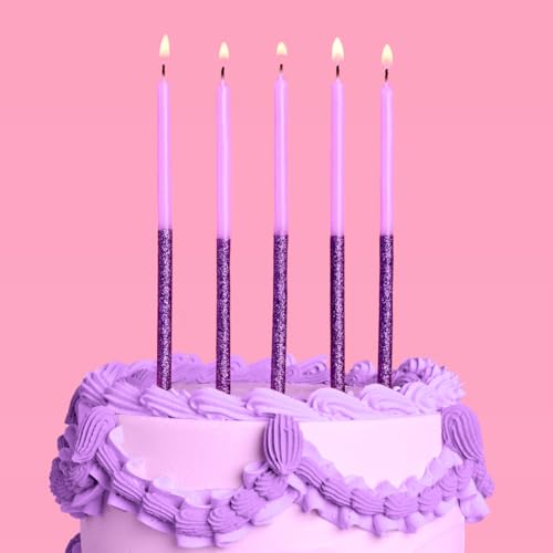 Purple Glitter Birthday Candles - 10 Pack, 5 Inch Cake Decorations