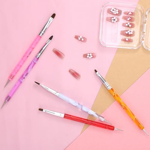 Dual-Headed French Gel Nail Art Brush Set with Dotting Tools, Mixed Sizes