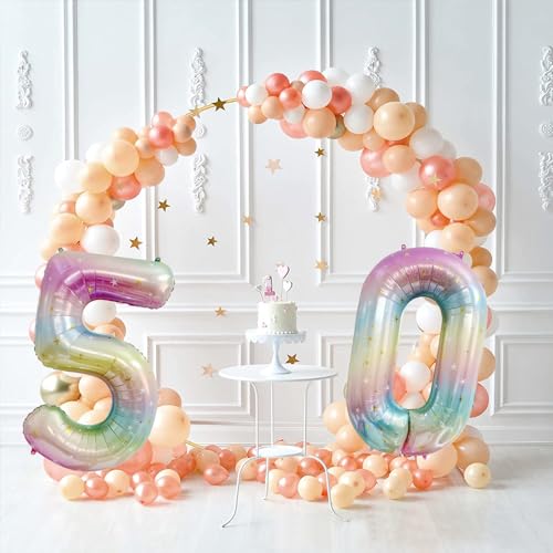 40-Inch Rainbow Number 50 Foil Balloon for 50th Birthday Party