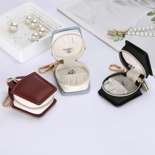 KUKUVR Travel Jewelry Ring Holder Box with Keychain - Blue