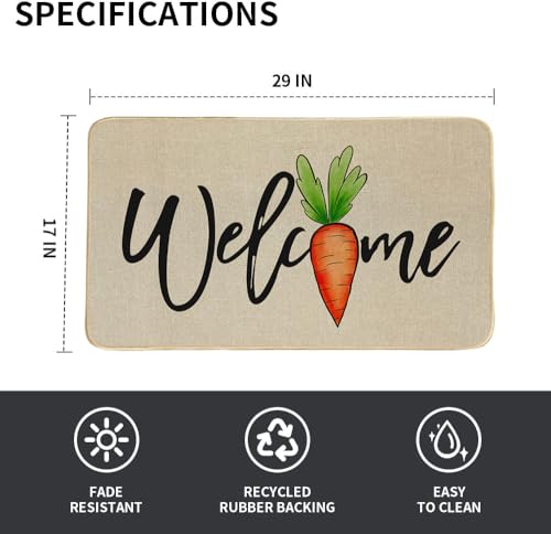 Easter Carrot Welcome Doormat, 17x29 Inch Non-Slip Indoor Outdoor Rug