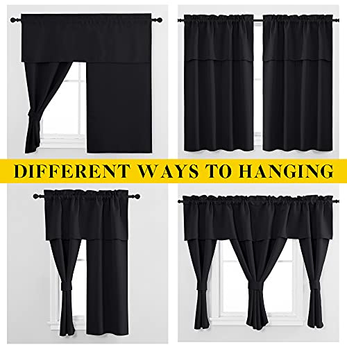 NICETOWN Blackout Curtains with Attached Valance - Jet Black, 52"W x 45"L, Pack of 2