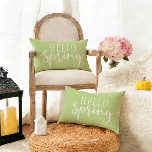Hello Spring Green Throw Pillow Cover 12x20 Inch - ARGOOFG