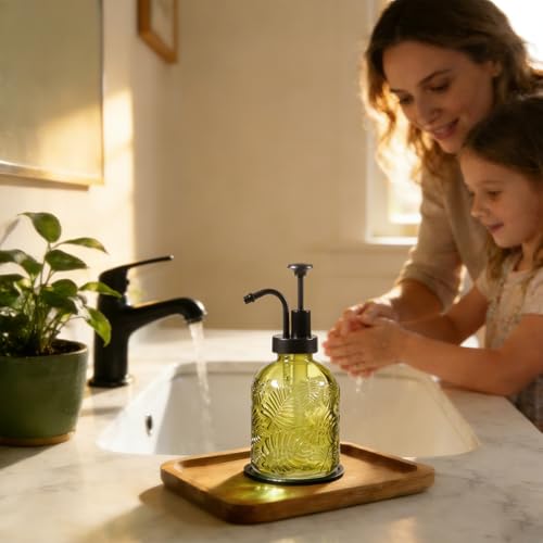 Komashr 11.8oz Embossed Glass Soap Dispenser - Sage Green & Black