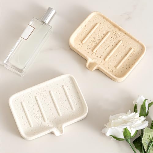 Self-Draining Travertine Stone Soap Dish - Off White Bar Soap Holder