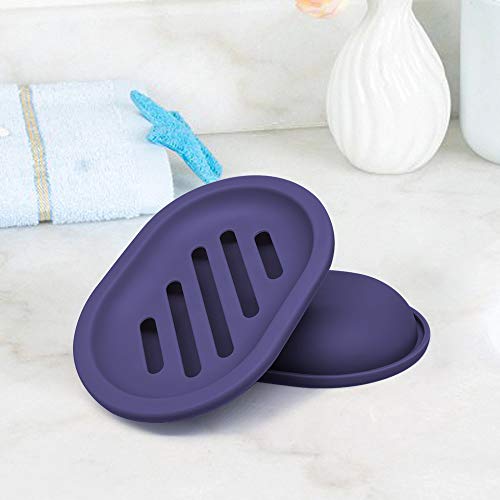 Self-Draining Soap Dish Holder - 2 Pack, Purple Oval Design