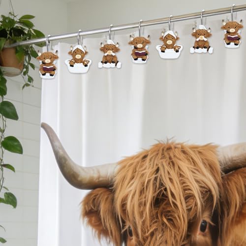 Highland Cow Shower Curtain Hooks - 12 Piece Decorative Bathroom Set
