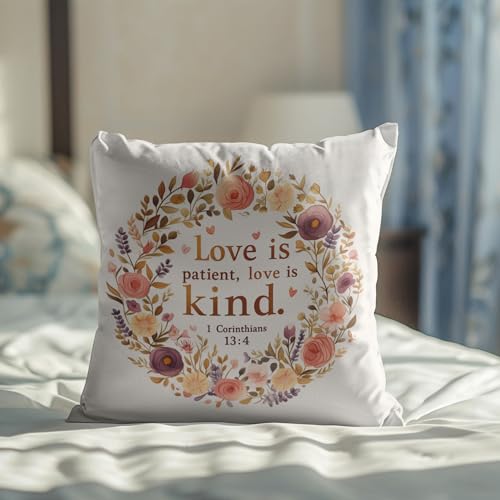 Pastel Scripture Pillow Cover 18x18 Inches - 1 Corinthians 13:4