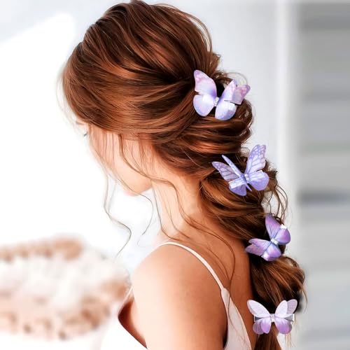 Lekgavd Gradient Purple Butterfly Hair Clips Rhinestone Organza Barrettes 5 Pack