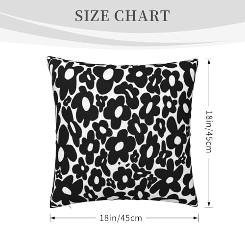 Retro 70s Black and White Flowers Throw Pillow Case – 18"x18"