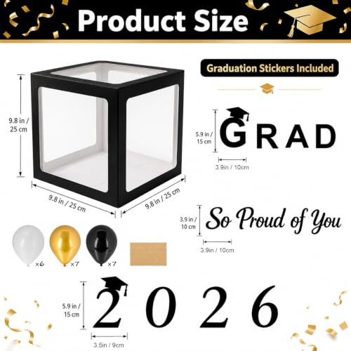 2026 Graduation Balloon Box Set - Black, White & Gold Party Decorations