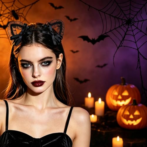 Black Lace Cat Ear Headband for Women Cosplay and Halloween