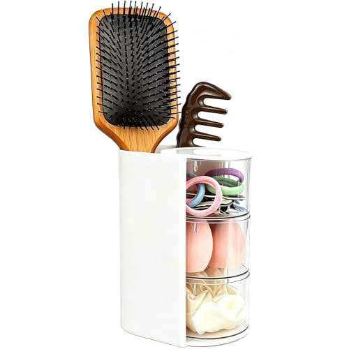 Neehows White Hair Accessories Organizer with Rotating Brush Holder