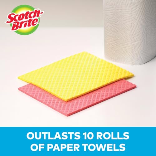 Scotch-Brite Reusable Sponge Cloths - Pack of 2, Absorbs 10x Water, Eco-Friendly Kitchen Towels, Model 1