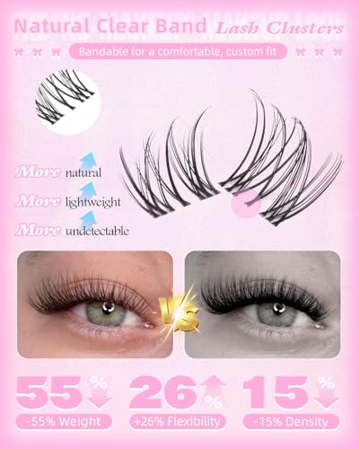 Natural 8mm Lash Clusters Wispy Eyelash Extensions with Clear Band
