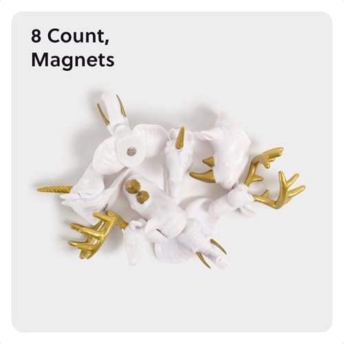 U Brands Animal Locker & Fridge Magnets Set - White & Gold, 8 Pack, Fun Magnetic Locker & Whiteboard Accessories