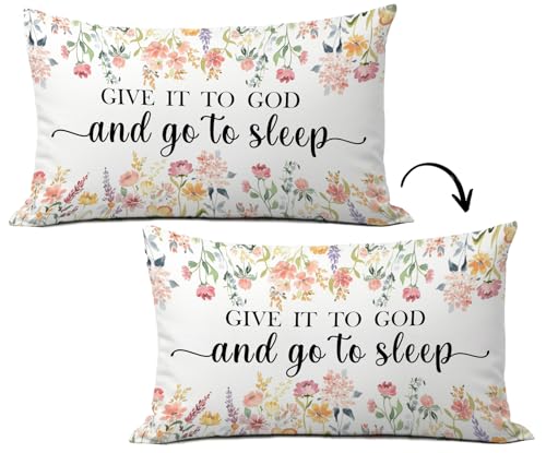 Give It to God Christian Pillow Cover 12x20 Floral Watercolor - Religious Gift, Christian-pillow Covers-02