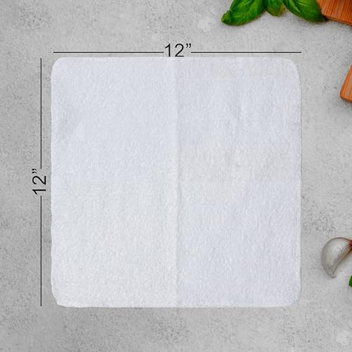Textila Cotton Washcloths, 12x12 Inch, White - 10 Pack Soft Absorbent Towels