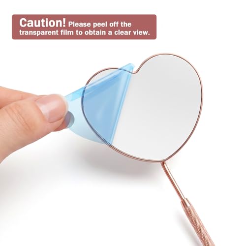 Lash Mirror for Eyelash Extensions - 2Pcs Stainless Steel Heart Handheld Detachable Rose Gold