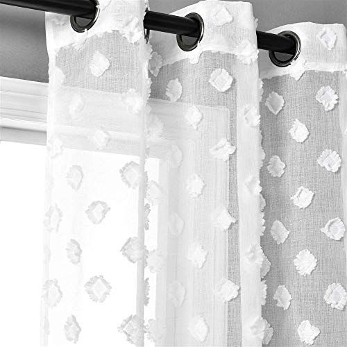 Lush Decor White Textured Dot Grommet Sheer Window Curtain Panel Pair (84" x 38")