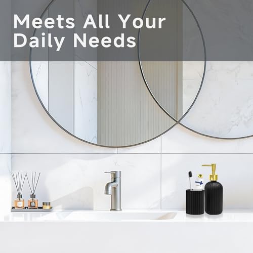 Black Glass Bathroom Accessory Set - Soap Dispenser & Toothbrush Holder