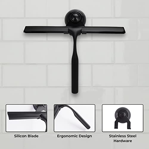 Fab Glass and Mirror 10-Inch Matte Black Shower Squeegee with Adhesive Hook