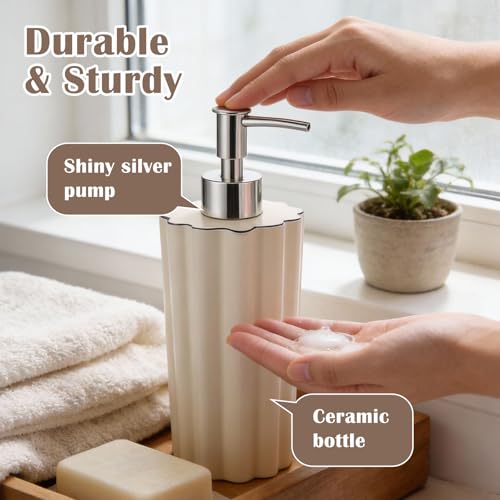 Gandeer 18oz Ceramic Soap Dispenser Refillable Bathroom & Kitchen Pump Bottle - Elegant White