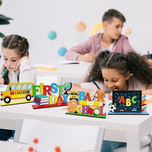 Back to School Wooden Table Decorations - 4 Pack Classroom & Party Decor