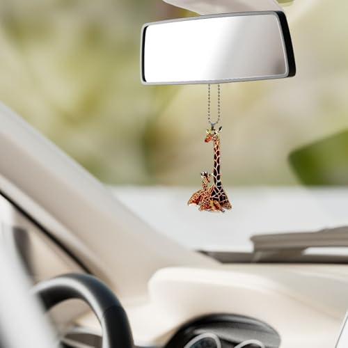 Acrylic Giraffe Rear View Mirror Pendant - Fun Car Decoration