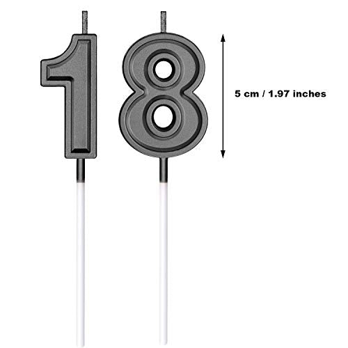 18th Birthday Cake Candles - Black Numeral Decoration Set