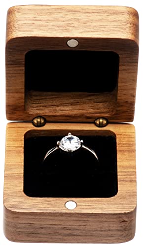 COSISO Walnut Wood Engagement Ring Box with Black Inner | Proposal & Gift Storage