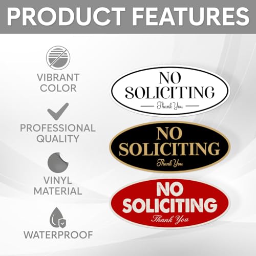 No Soliciting Sign Stickers - 6 Pack Vinyl Decals for Doors & Windows