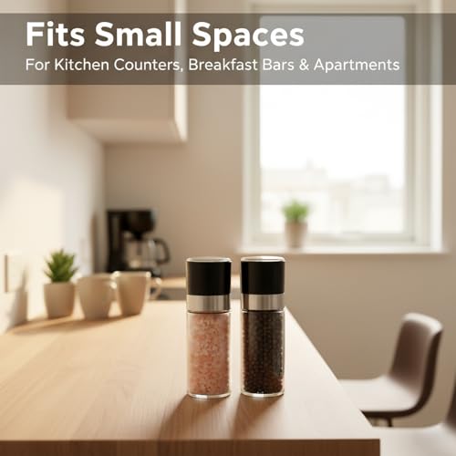 ErrandsHelper Salt and Pepper Grinder Set - 3 oz Refillable Glass Mills (5.1")