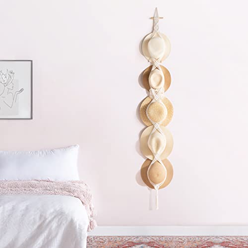 Dahey Off White Macrame Hat Hangers for 5 Hats - Wall Organizer