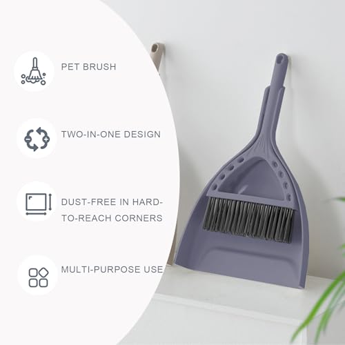 BSMstone Mini Broom and Dustpan Set - Compact Cleaning Tool for Desk, RV, Camping, and Dorms (Blue Gray)