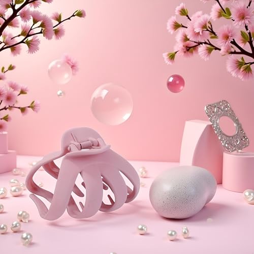 Pink Large Octopus Hair Claw Clip - Ultra-Light Anti-Slip Grip for Thick Hair