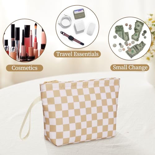 Ethereal Small Checked Travel Makeup Bag with Brush Holder
