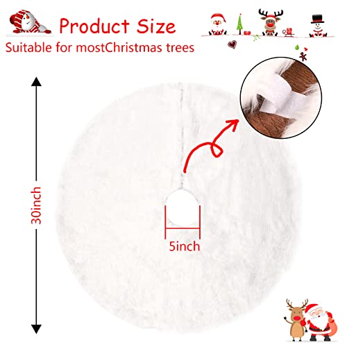 30 Inch Faux Fur Christmas Tree Skirt with LED Lights White Snow Plush Xmas Decor - Variation: White With Light / 30In