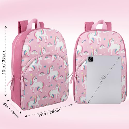 Unicorn Print Kids Backpack - 15 Inch School Bag with Padded Straps