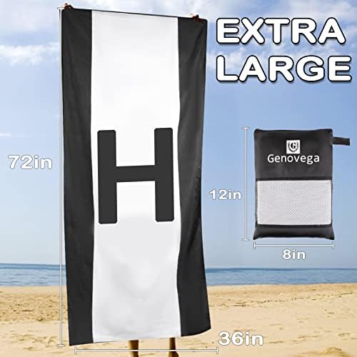 Personalized Oversized Microfiber Beach Towel - Black & White H, Quick-Dry, Sandproof