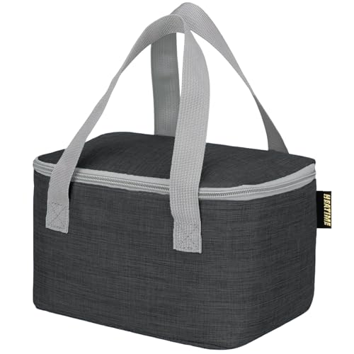 YUMINGUHC Carbon Grey Insulated Lunch Bag, Small Collapsible Cooler Tote for Men & Women